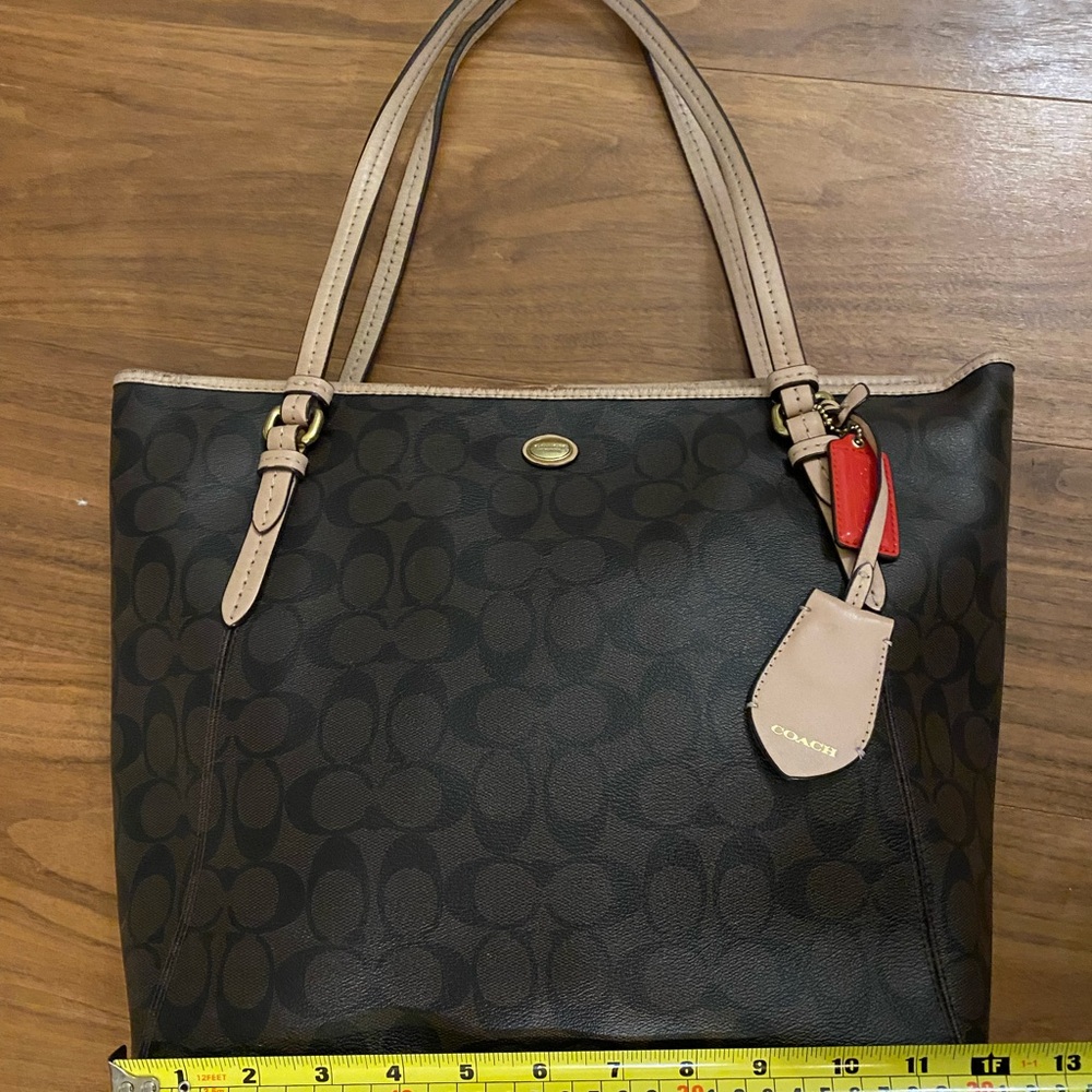 Coach Signature Brown Monogram Tote Tan Leather Shoulder Bag - Picture 4 of 16